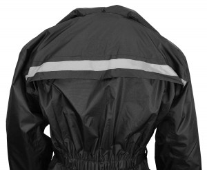 Photo showing reflective back stripe on Solo Storm Jacket in Black on white background